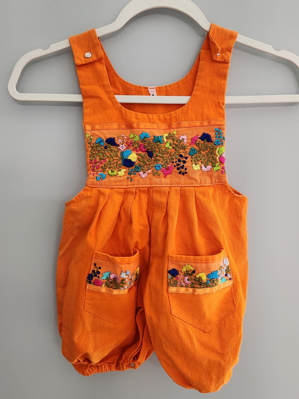 Girls Orange Embroidered Cotton Overalls - size 2